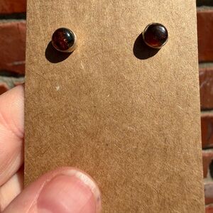 Amber Cabochon Stud Earrings - Deep Honey Brown